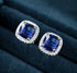14K White Gold Plated Cushion Cut Square Blue Cubic Zirconia Men Women Earrings
